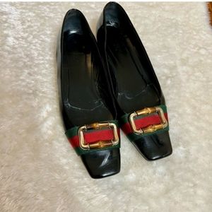 Gucci Bamboo Patent Web Block Heel
